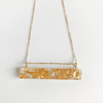 Gold Flake Eco-Resin Bar Necklace