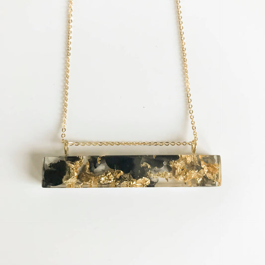 Gold Flake Eco-Resin Bar Necklace