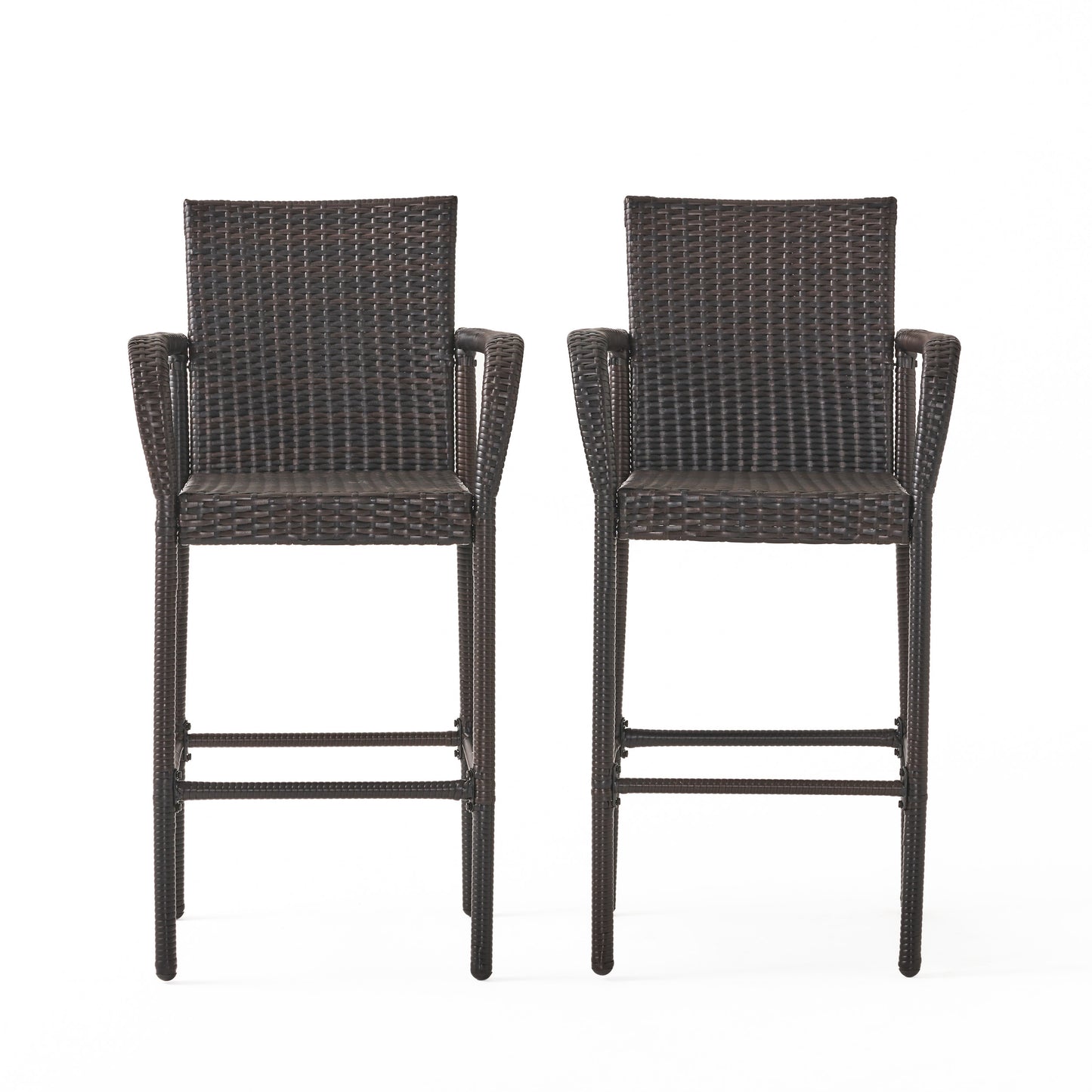 Outdoor PE Rattan Wicker Bar Chair with Metal Frame, Brown