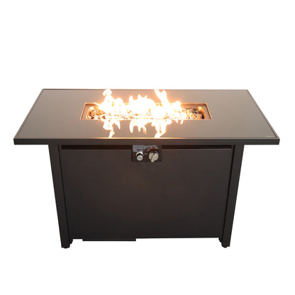 Contemporary Steel Outdoor Fire Pit Table with Lid in Black, 25'' H x 42'' W