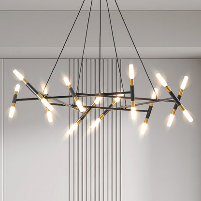 41' Black & Golden Modern Chandelier Light Fixture, Branch Design with Frosted Tubes, Black Cords, Adjustable Height Pendant Light for Dining Room, Living Room, or Kitchen Island (Bulb Not Included)