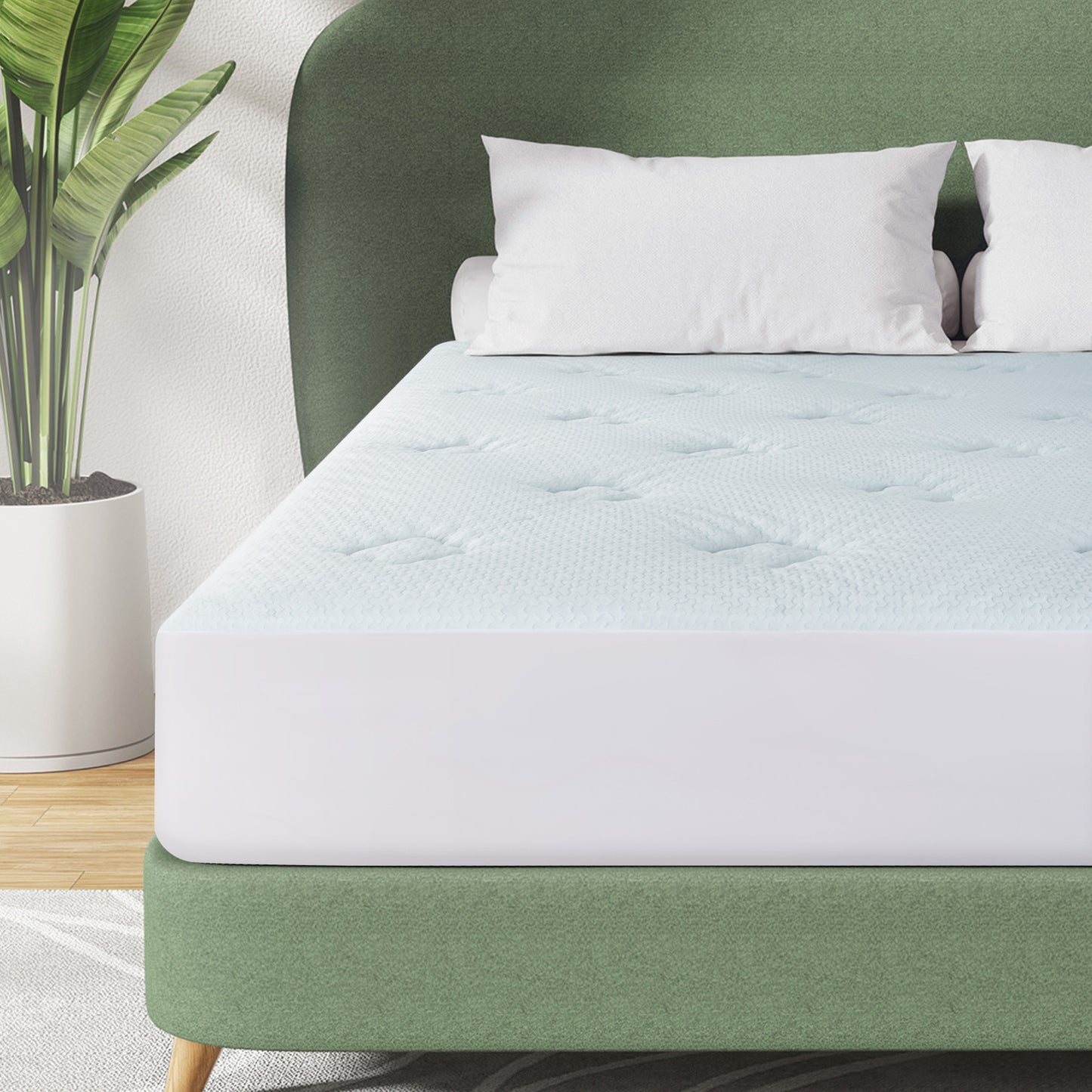 4-Layer Bamboo Mattress Topper Queen Size– Gel-Infused Egg Crate Memory Foam, Down Alternative Fill, Bamboo Viscose Top & Brushed Microfiber Bottom