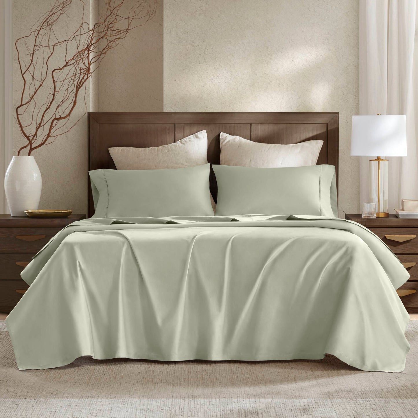 5 Pieces Split King Sateen Sheet Set,Sage