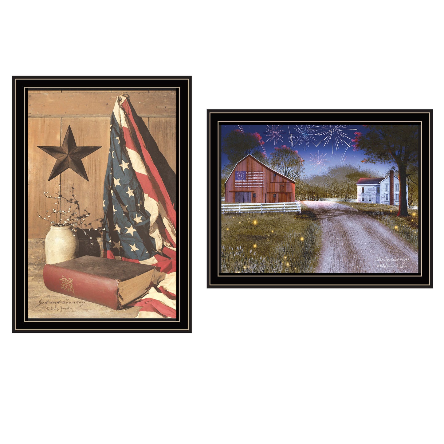 Trendy Decor 4U 2- Piece Vignette Star Spangled Night, God & Country Black Framed Wall Art for Living Room, Bedroom Wall Art Print for Home Decor by Billy Jacobs