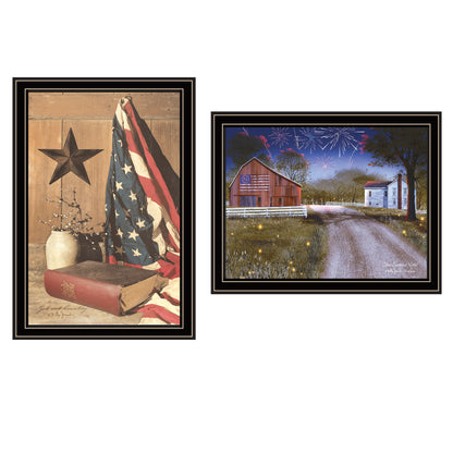 Trendy Decor 4U 2- Piece Vignette Star Spangled Night, God & Country Black Framed Wall Art for Living Room, Bedroom Wall Art Print for Home Decor by Billy Jacobs