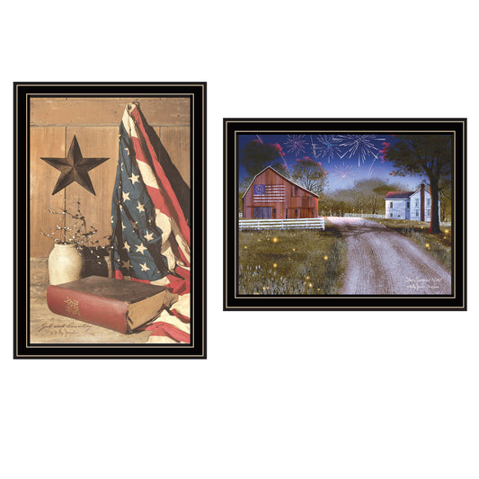 Trendy Decor 4U 2- Piece Vignette Star Spangled Night, God & Country Black Framed Wall Art for Living Room, Bedroom Wall Art Print for Home Decor by Billy Jacobs