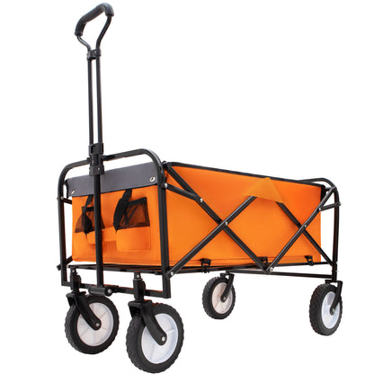 Collapsible Foldable Wagon Cart with strapping system Beach Wagon Utility Cart Utility Wagon Grocery Cart for for Camping Shopping Sports Gardeing Fishing Supports 360lbs All-Terrain Wheels orange