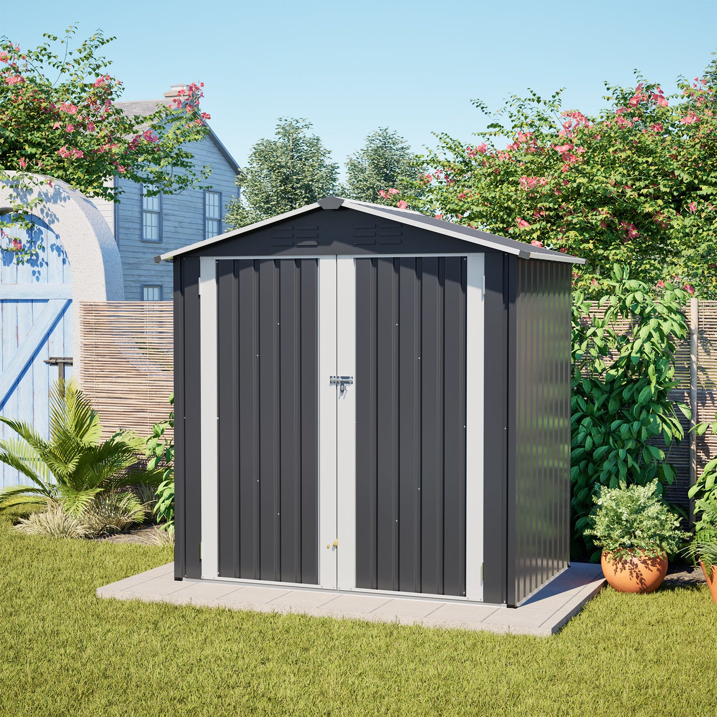 Metal Outdoor Storage Shed 6 x 4 FT Metal Shed with Lockable Door,Waterproof Garden Tool Shed Storage House for Backyard Patio Lawn,Gray