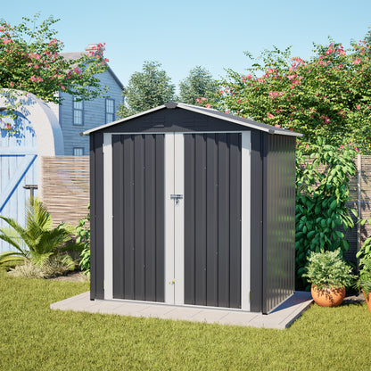 Metal Outdoor Storage Shed 6 x 4 FT Metal Shed with Lockable Door,Waterproof Garden Tool Shed Storage House for Backyard Patio Lawn,Gray