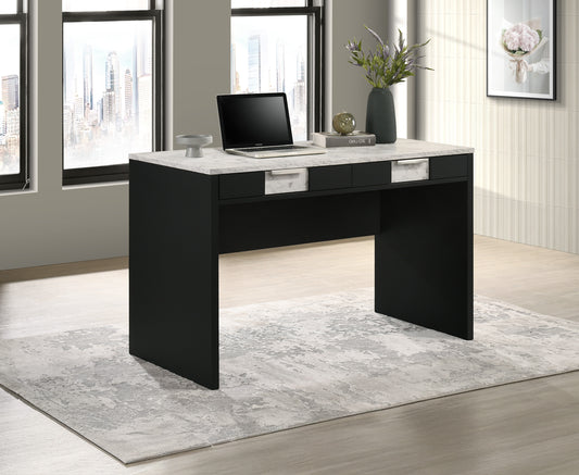 1pc Modern Desk Elegance Black Base Stunning Marble Storage Two Drawers Wooden Home Office Furniture White Black