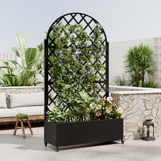 round Metal Planter Box with Trellis Raised Garden Bed  with 4 wheelsTrellis & Privacy Screen for Climbing Plants, Vegetables, Vines