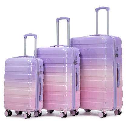 20'/24'/28' 3 pcs/set in PC Spinner Wheel Luggage, Carry on Suitcase, With Gradient Color and Combination Lock(Pink+Purple)