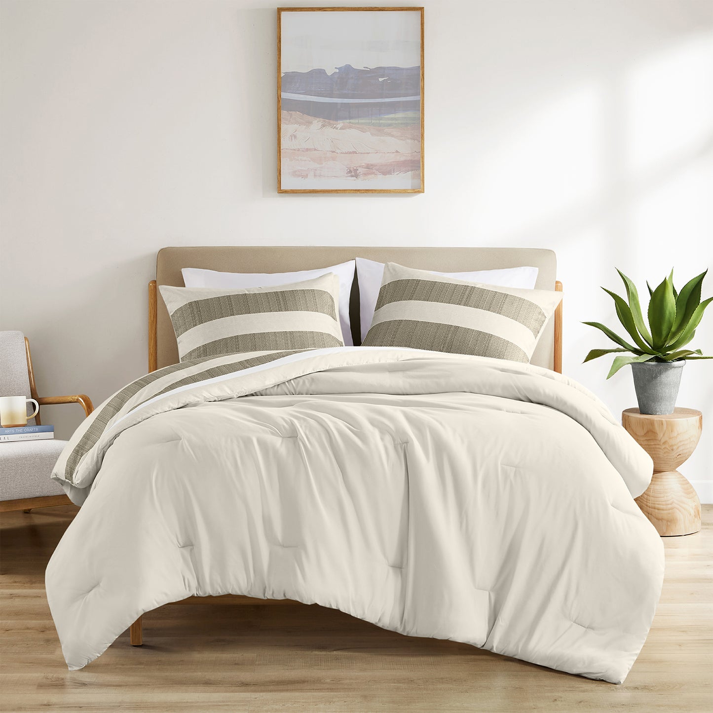 3-Piece King/Cal King Stripe Textured Print Comforter Set,Neutral