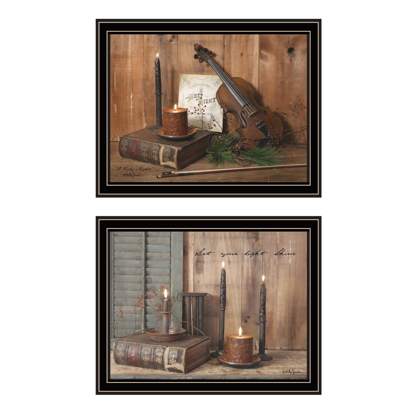 Trendy Decor 4U 2- Piece Vignette Candlelight O Holy Night Black Framed Wall Art for Living Room, Bedroom Wall Art Print for Home Decor by Billy Jacobs