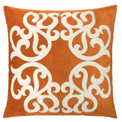 Dora Vintage Vine Orange Polyester Velvet Pillow Cover with Matching Back and Hidden Zipper, 20x20 Inches