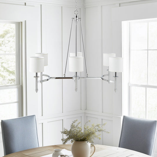 6-light Chandelier with Fabric Drum Shades Chrome See below