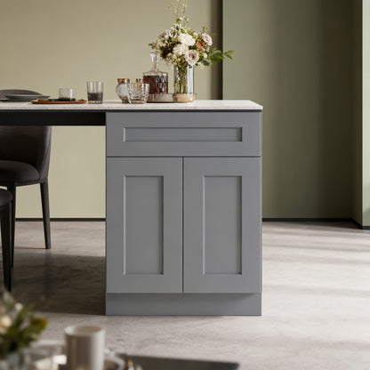 Dark Gray Shaker Solid Wood Double Doors Base Cabinet,for Kitchen, Laundry,and Bathroom Storage Adjustable Shelves Ready to Assemble (24' Wx34.5 Hx24 D)