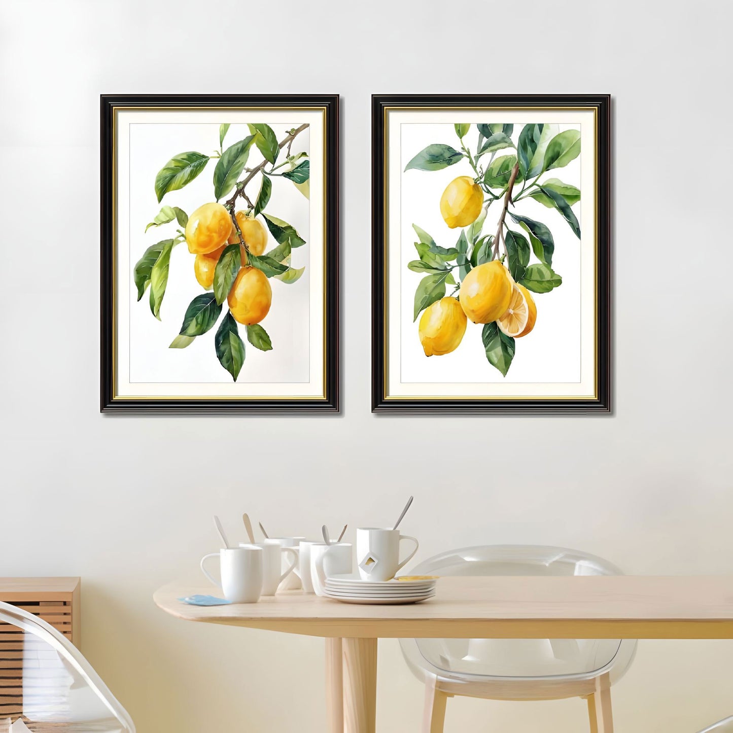 Set of 2 Lemon Botanical Canvas Wall Art – Interchangeable Prints with Solid Wood Frames, Fresh Fruit Artwork for Kitchen and Dining Room 24x32 inches