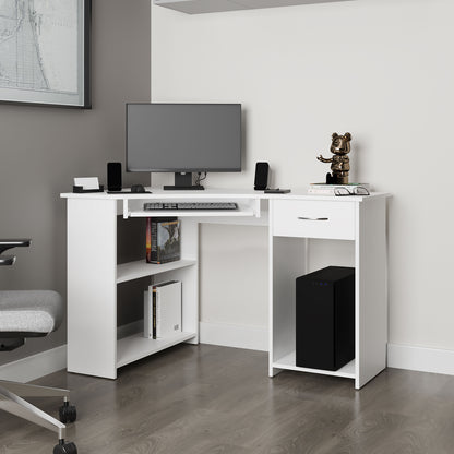 EKKO Corner Computer Desk, L-Shaped Home Office Desk with Drawer, Shelves, and CPU Space