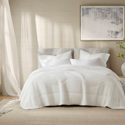 1-Piece King/Cal King Reversible Tencel Comforter Blanket,White