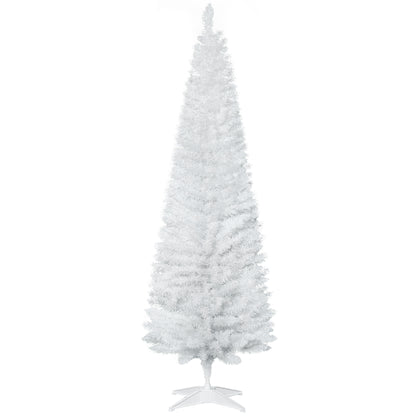 HOMCOM 6' Artificial Pencil Christmas Tree, Slim Xmas Tree with 390 Realistic Branch Tips and Plastic Stand, White