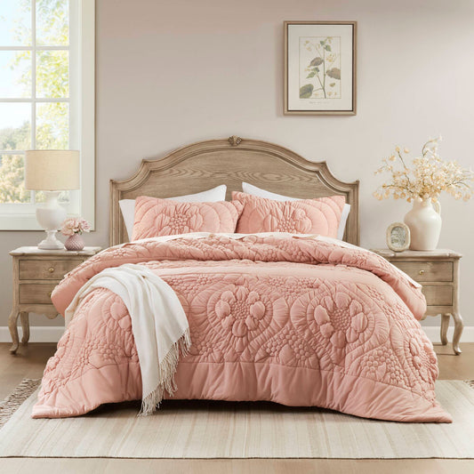 3-Piece King Comforter Set,Pink
