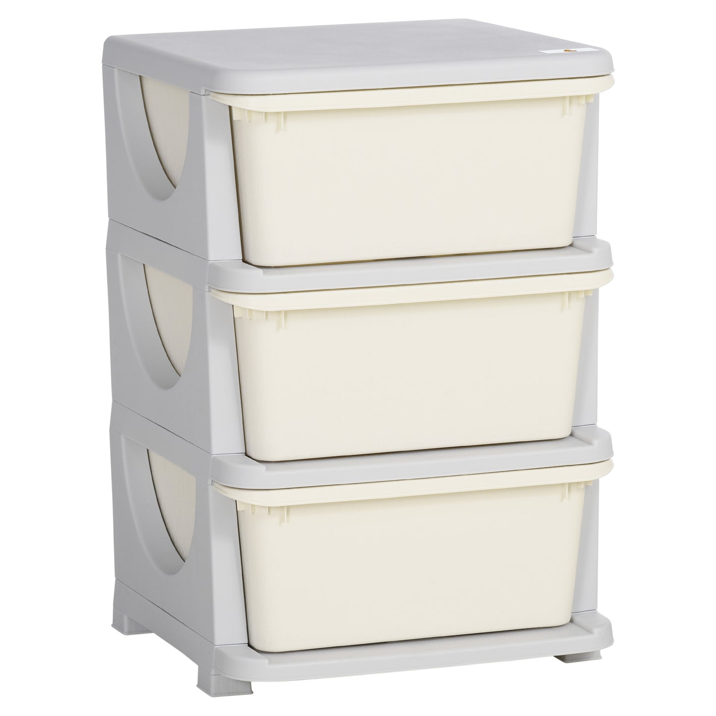 Qaba 3 Tier Kids Storage Unit, 3 Drawer Chest Toy Organizer Plastic Bins for Kids Bedroom Nursery Kindergarten Living Room for Boys Girls Toddlers, Cream White