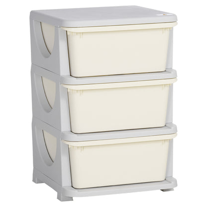 Qaba 3 Tier Kids Storage Unit, 3 Drawer Chest Toy Organizer Plastic Bins for Kids Bedroom Nursery Kindergarten Living Room for Boys Girls Toddlers, Cream White