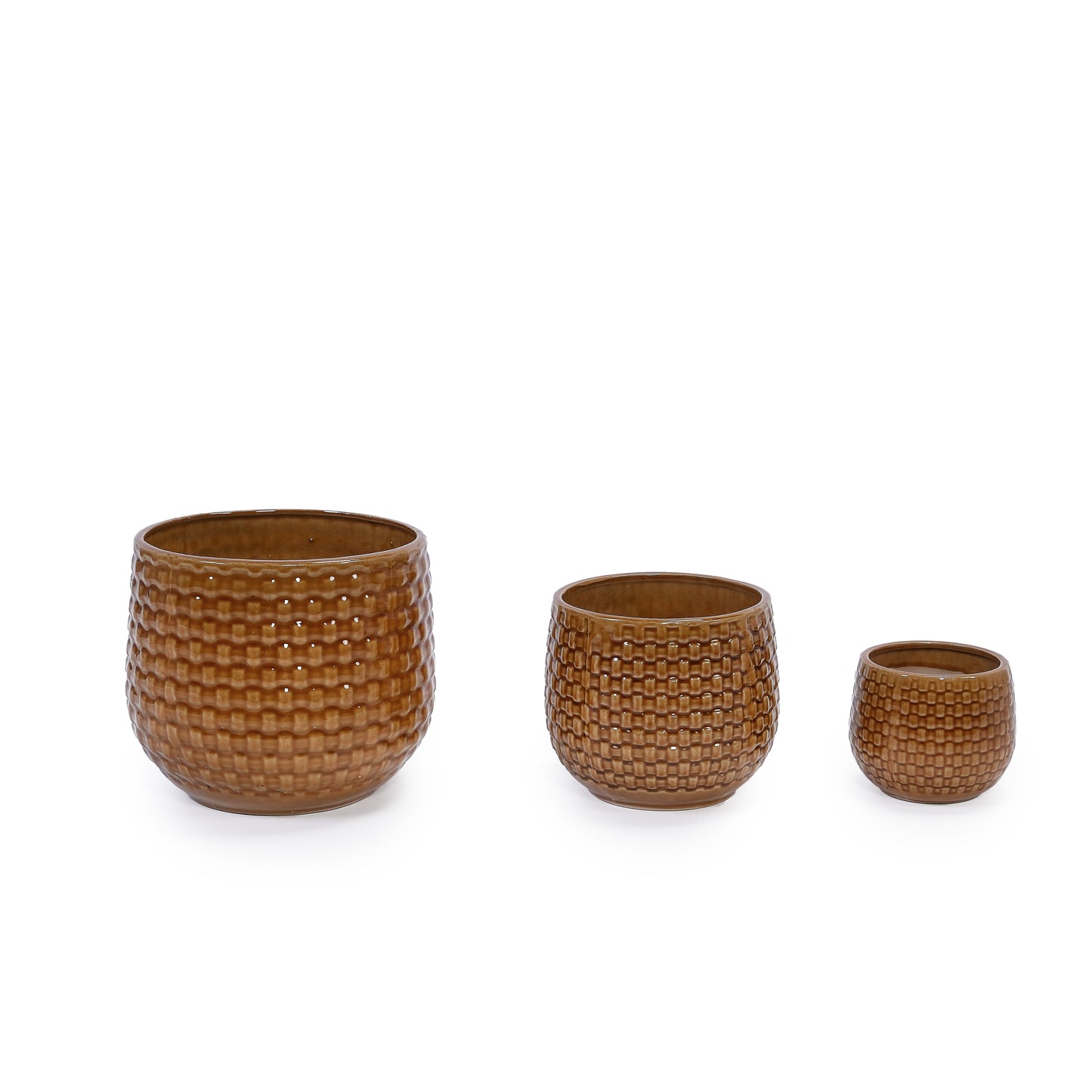 3 Pieces Ceramic Flowerpot, Modern Planter for Patio, Garden or Windowsills - Orange & Dark Brown