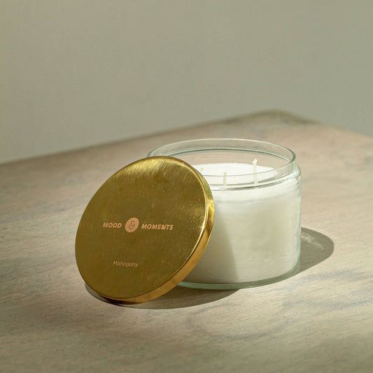 Mahogany Glass Jar Wax Candle with 3 Wicks