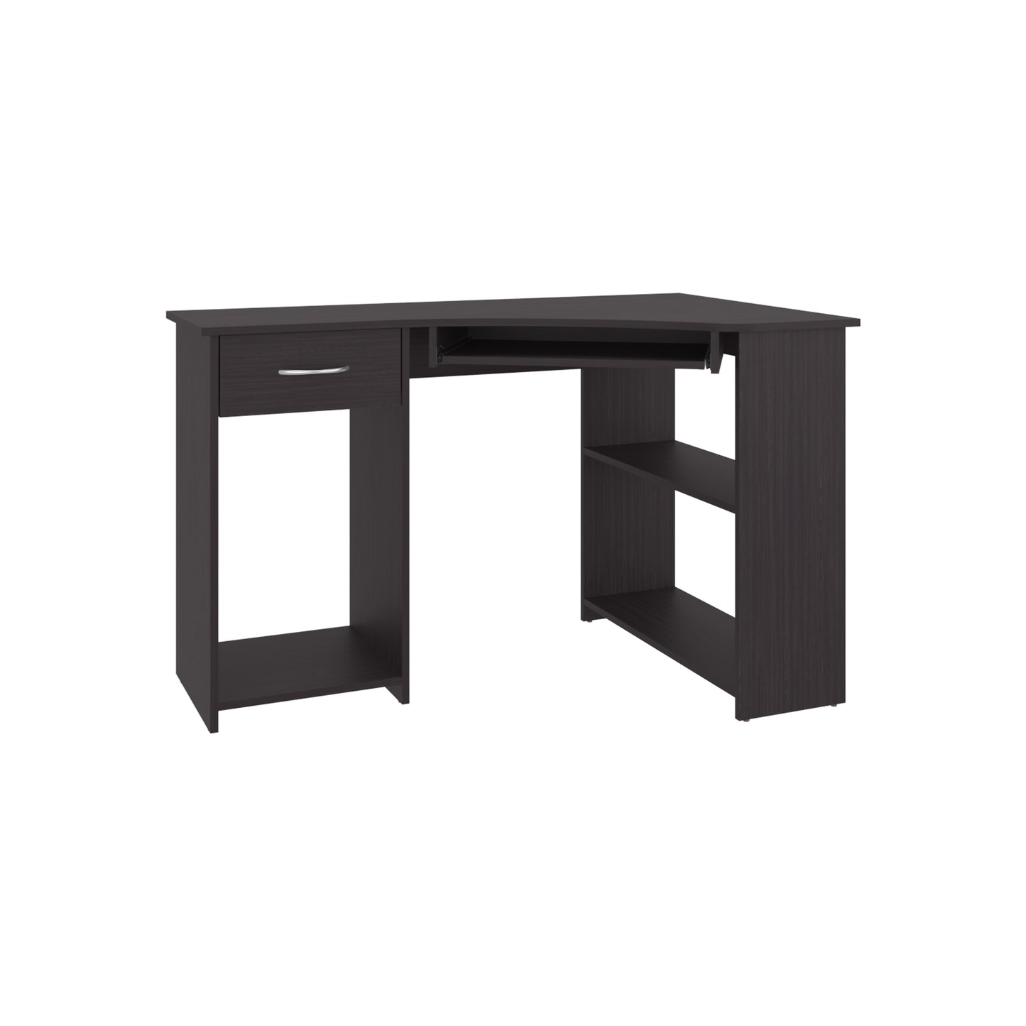 Jasper Corner Desk, Space-Saving L-Shaped Design With Two Side Shelves, Black