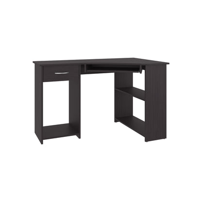 Jasper Corner Desk, Space-Saving L-Shaped Design With Two Side Shelves, Black