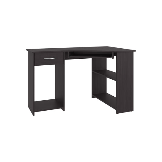 Jasper Corner Desk, Space-Saving L-Shaped Design With Two Side Shelves, Black