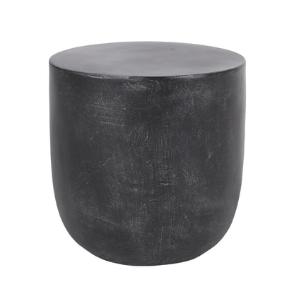 Outdoor Lightweight Concrete End Table with Natural Texture, Matte Black