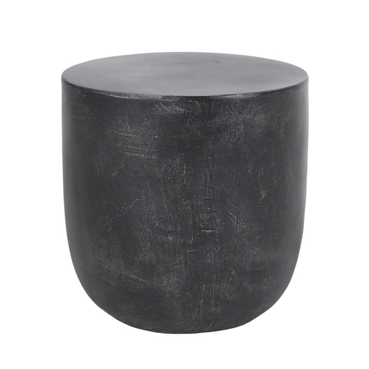 Outdoor Lightweight Concrete End Table with Natural Texture, Matte Black