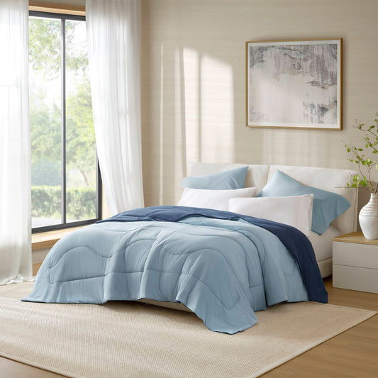 1-Piece King/Cal King Reversible Tencel Comforter Blanket,Blue
