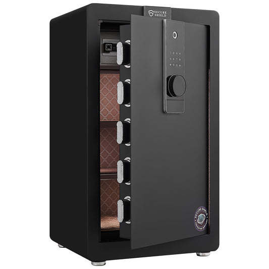 Safe Box with Biometric Recognition, Built-in Removable Partition And Flexible Compartment Partition, Dual Protection with Electronic Password Lock, Private And Invisible Hidden Compartment Structure,