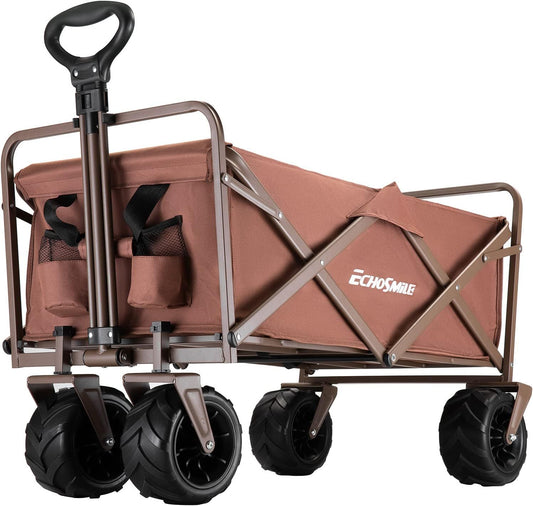Heavy Duty 350 Lbs Capacity Collapsible Wagon, Outdoor Folding Camping Wagons, Grocery Portable Utility Cart, Adjustable Rolling Carts, All Terrain Sports Wagon with Big Wheels by Boahaus