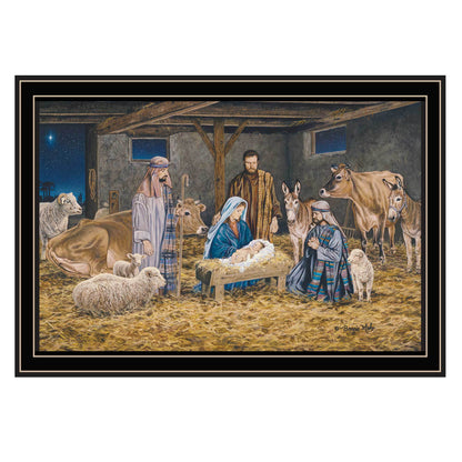 Trendy Decor 4U The Greatest Gift of All - The Birth of Christ Black Framed Wall Art for Living Room, Nativity Wall Art Print for Home Decor, Bedroom Wall Art by Bonnie Mohr