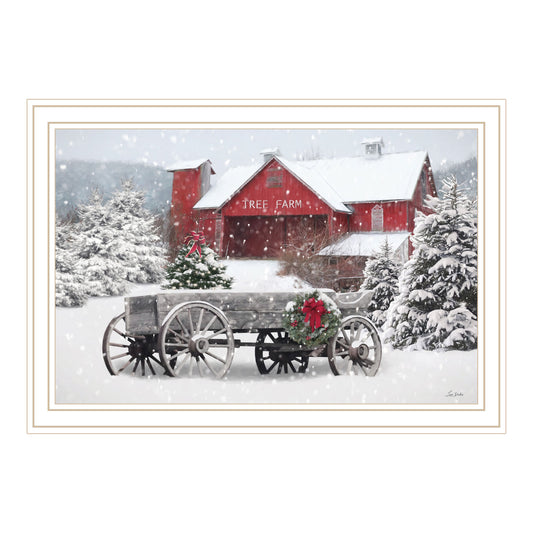 Trendy Decor 4U Tree Farm Wagon White Framed Wall Art for Living Room, Bedroom Wall Art Print for Home Decor by Lori Deiter