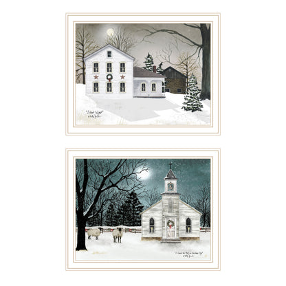 Trendy Decor 4U 2- Piece Vignette Silent Night White Framed Wall Art for Living Room, Bedroom Wall Art Print for Home Decor by Billy Jacobs