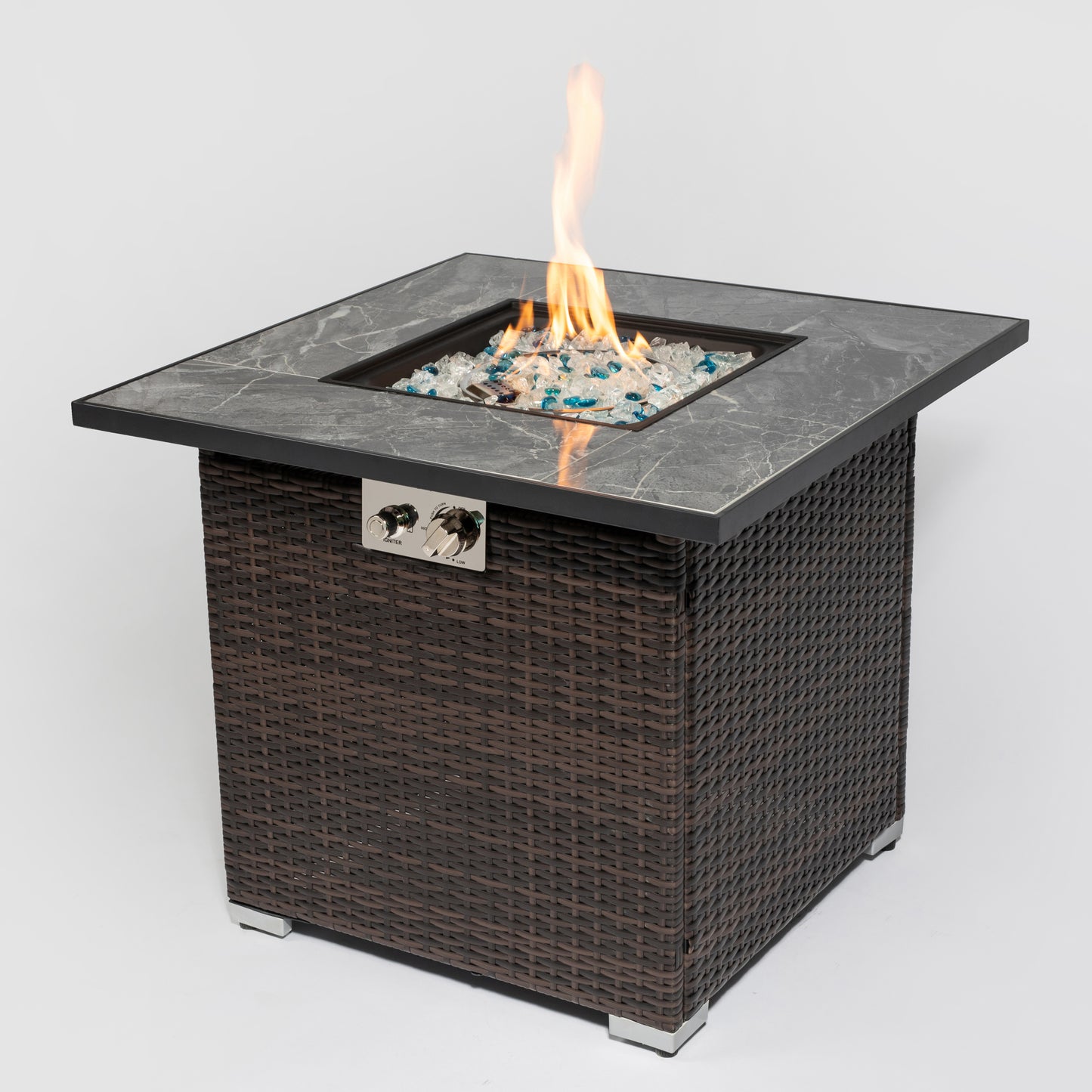 Espresso Square 30' Propane Gas Fire Pit Table with Tile Top and Wicker Base for Outdoor Patio