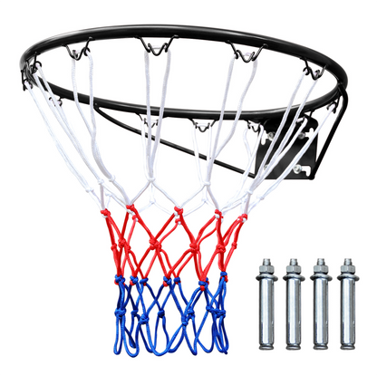 Basketball Rim Replacement Standard 18' Steel Rim Wall Mounted Basketball Goal Hoop with Net for Indoor Outdoor Black