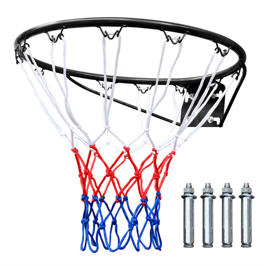Basketball Rim Replacement Standard 18' Steel Rim Wall Mounted Basketball Goal Hoop with Net for Indoor Outdoor Black
