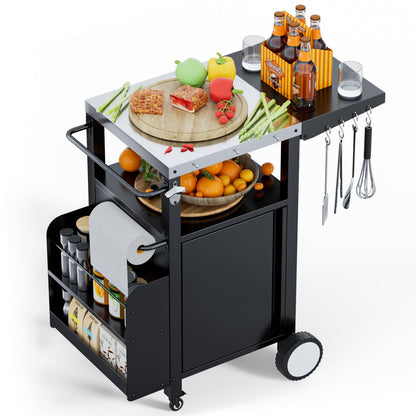Outdoor Grill Cart with Storage,Movable Modular BBQ Cart,Waterproof Patio Kitchen Island with Hooks and Spice Rack,Bar Patio Kitchen Island Prep Stand Cabinet with Cover