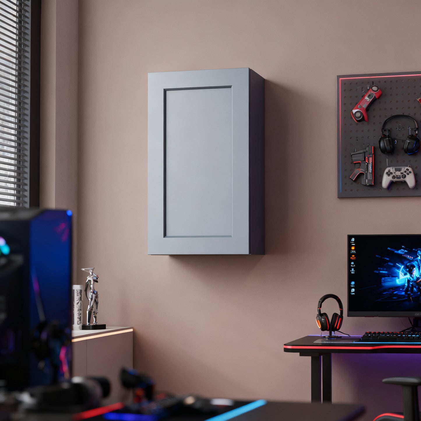 Dark Gray Solid Wood Single Door Wall Cabinet 1 Door and 2 Shelves for Kitchen Storage, Bathroom Storage, Laundry,Adjustable Shelves Ready to Assemble(18'W×12'D×30'H)