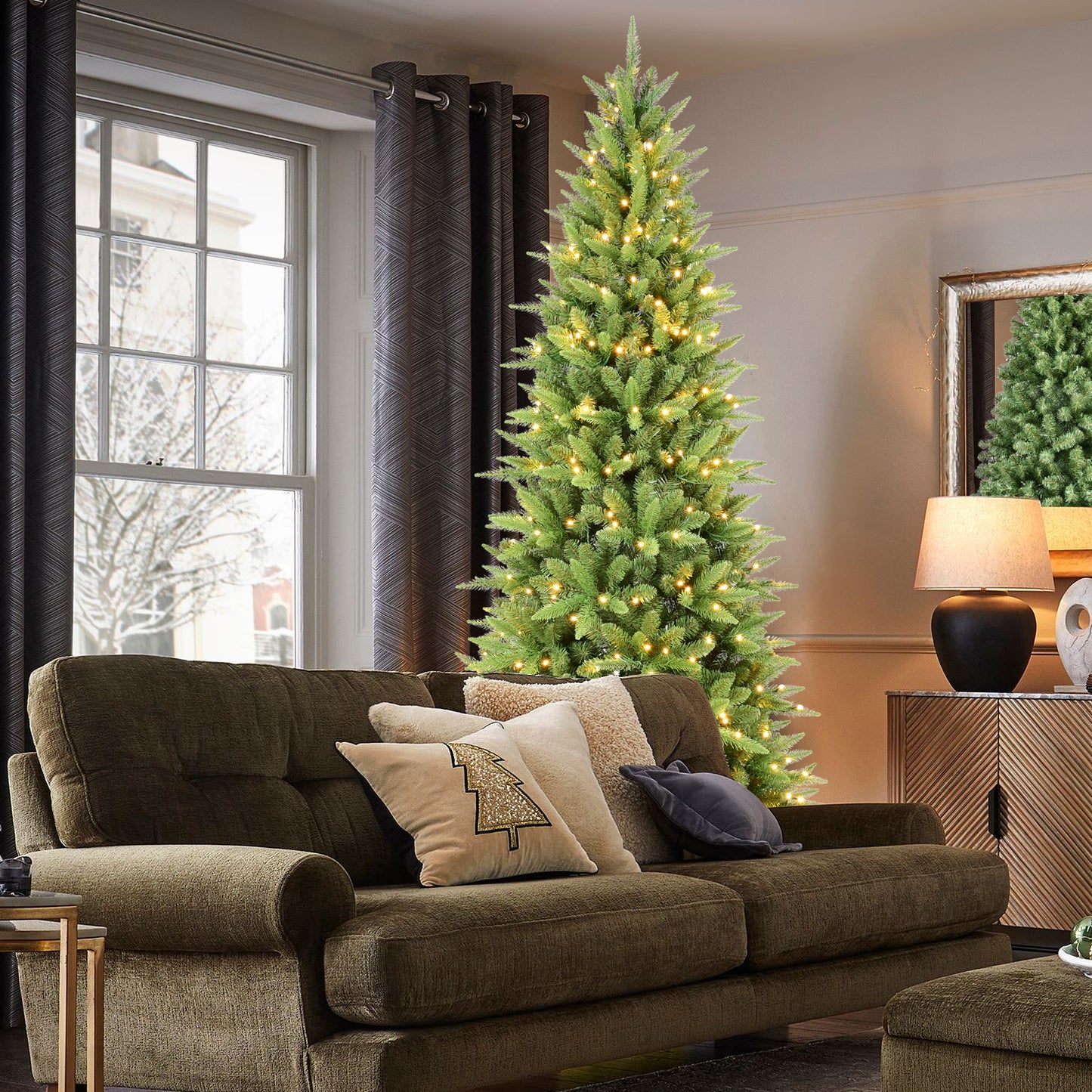 5FT Slim Christmas Tree with 200 Warm White LED Lights – 610 PE+PVC Tips, Space-Saving Hinged Design, Easy Setup, Sturdy Metal Stand – Realistic Pencil Tree for Small Spaces