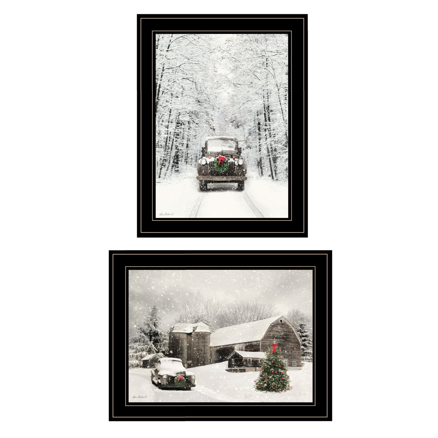 'Antique Christmas' 2-Piece Vignette by Lori Deiter, Black Frame
