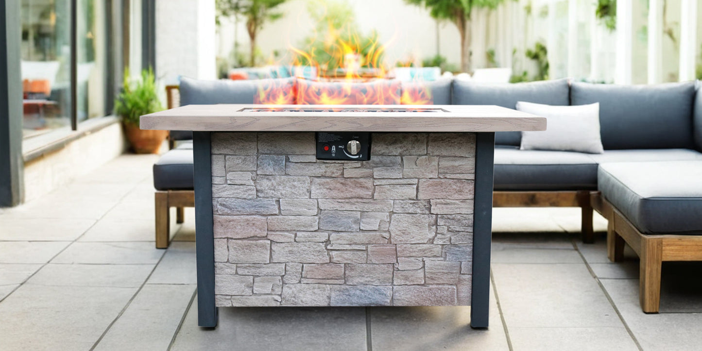 44' W x 25' H Outdoor Patio Propane Gas Fire Pit Table - 50,000 BTU High-temperature-resistant carving process for environmentally friendly materials with the effect of cultured stone