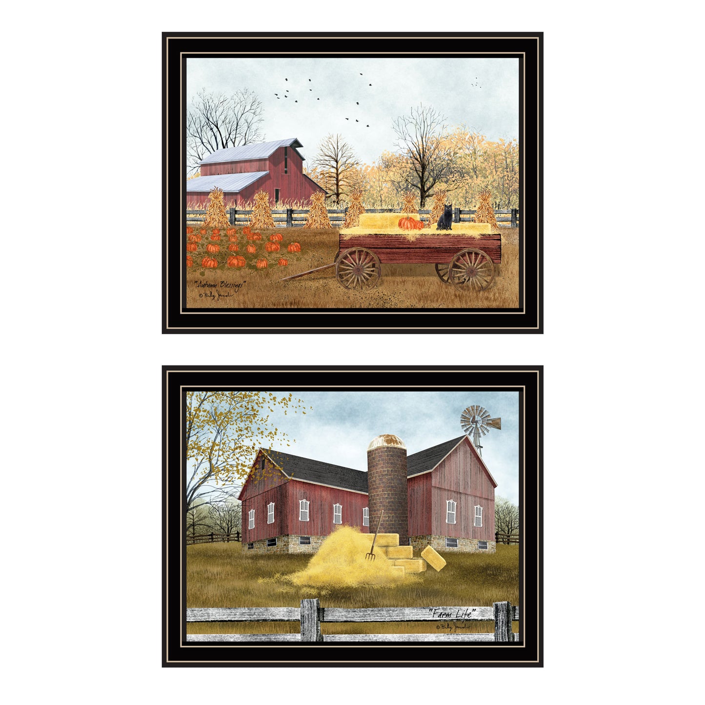 Trendy Decor 4U 2- Piece Vignette Autumn Blessings Farm Life Black Framed Wall Art for Living Room, Bedroom Wall Art Print for Home Decor by Billy Jacobs